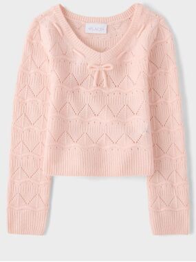 The Children’s Place Light‎ Pink V-Neck Openwork Knit Sweater with Bow